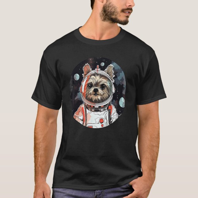 Camiseta Yorkshire Terrier Astronaut Engraçado Espaço de Ca (Frente)