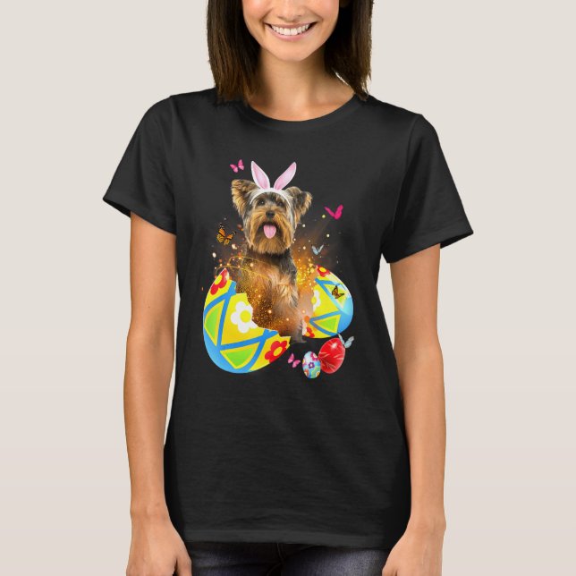 Camiseta Yorkshire Terrier Bunny Ear Eggs Hunt Páscoa Costu (Frente)