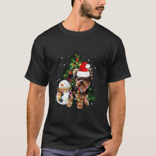 Camiseta Yorkshire Terrier Christmas Santa Hat Xmas Lights