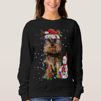 Camiseta Yorkshire Terrier Christmas Santa Hat Xmas Lights