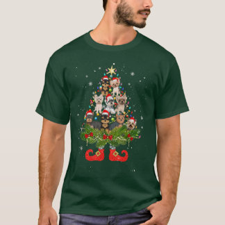 Camiseta Yorkshire Terrier Christmas Tree Lights Dog Papais