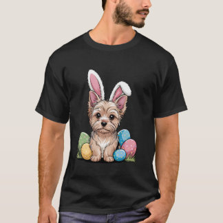 Camiseta Yorkshire Terrier Coelho de Páscoa Ovos Caça Engra
