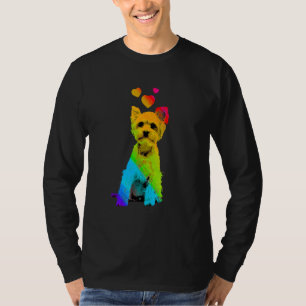 Camiseta Yorkshire Terrier Cor do Arco-íris com Cores Coraç