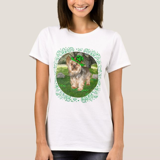 Camiseta Yorkshire Terrier Dia de São Patrício (Frente)