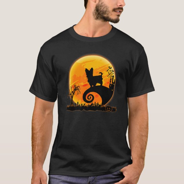 Camiseta Yorkshire Terrier Dog E Moon Scareen Halloween (Frente)