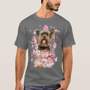 Camiseta Yorkshire Terrier Dog Japonês Cherry Blossom Saku