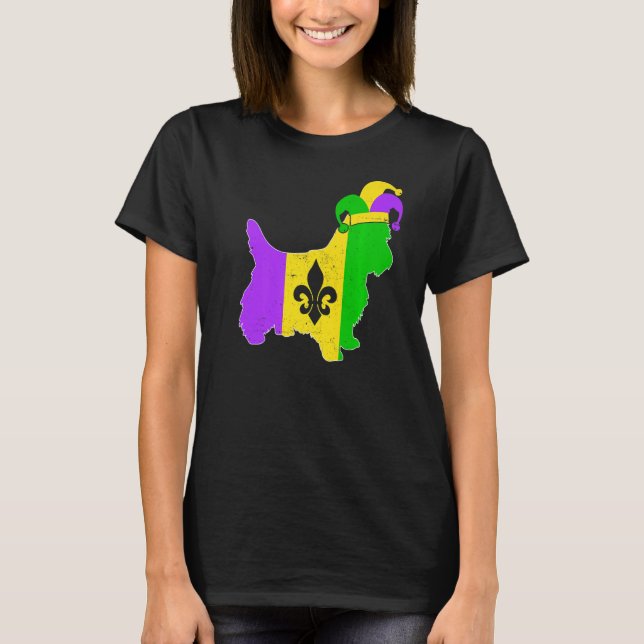Camiseta Yorkshire Terrier Dog Mardi Gras Carnival Funny Pu (Frente)