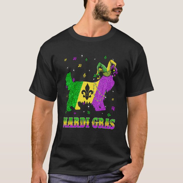 Camiseta Yorkshire Terrier Dog Mardi Gras Carnival Jester B (Frente)
