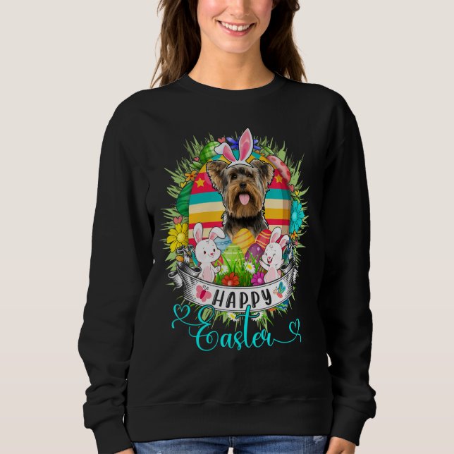 Camiseta Yorkshire Terrier Dog Na Cesta De Ovos De Páscoa F (Frente)