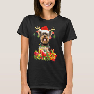 Camiseta Yorkshire Terrier Dog Reindeer Papais noeis de Nat