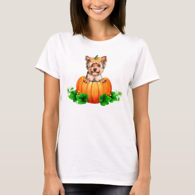 Camiseta Yorkshire Terrier Halloween Jack-O-Lantern (Frente)