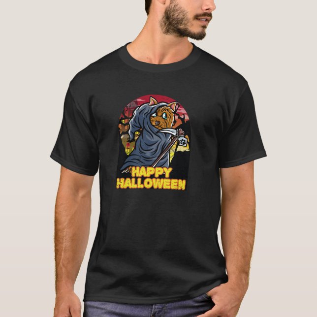 Camiseta Yorkshire Terrier Happy Halloween Costume Grim Rea (Frente)