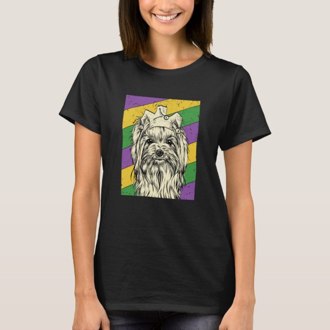 Camiseta Yorkshire Terrier Jester Mardi Gras Dog Mom or Dad (Frente)