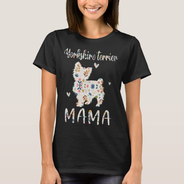 Camiseta Yorkshire Terrier Mama Cachorro Floral Amor (Frente)
