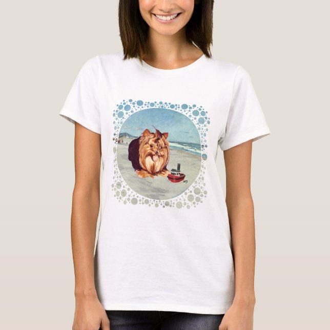 Camiseta Yorkshire Terrier na Praia (Frente)