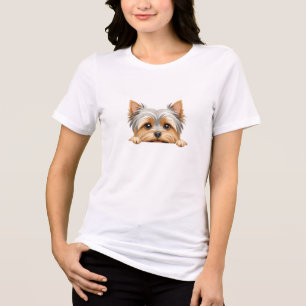Camiseta Yorkshire Terrier Peeking Cute Adorável Alegria En