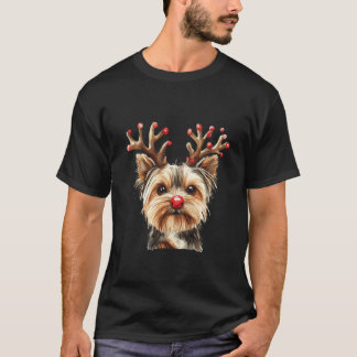 Camiseta Yorkshire Terrier Rena de Natal Luzes Cachorro Amo