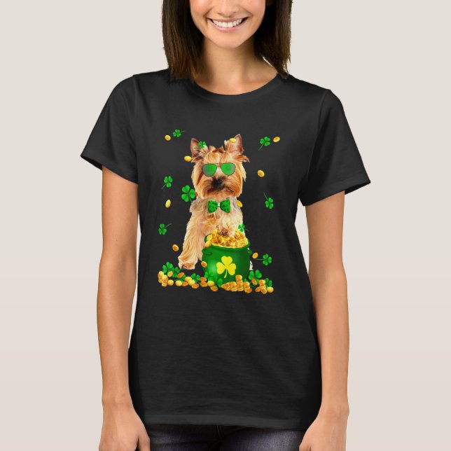 Camiseta Yorkshire Terrier Stpatricks Day Dog Pai Mãe (Frente)