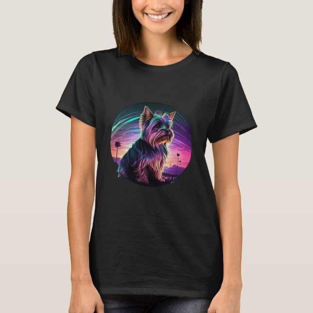 Camiseta Yorkshire Terrier Synthwave 80s Retrowave Aestheti (Frente)