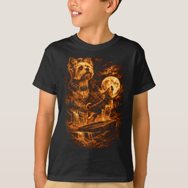 Camiseta Yorkshire Terrier Uivando Lua Yorkie Cachorro Fant (Frente)