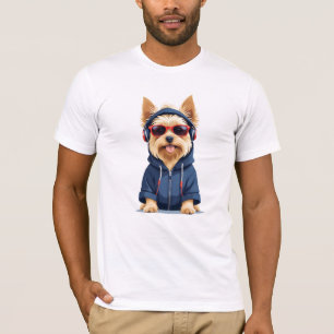 Camiseta Yorkshire Terrier Vestindo Hoodie Funny Legal Anim