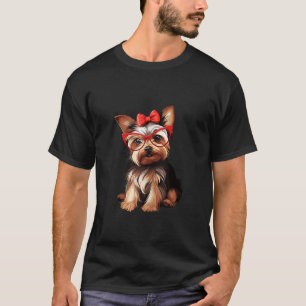 Camiseta Yorkshire Terrier Vestindo Óculos Vermelhos E Band