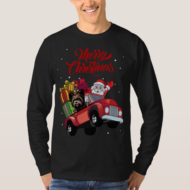 Camiseta Yorkshire Terrier with Santa Claus in Red Truck Do (Frente)