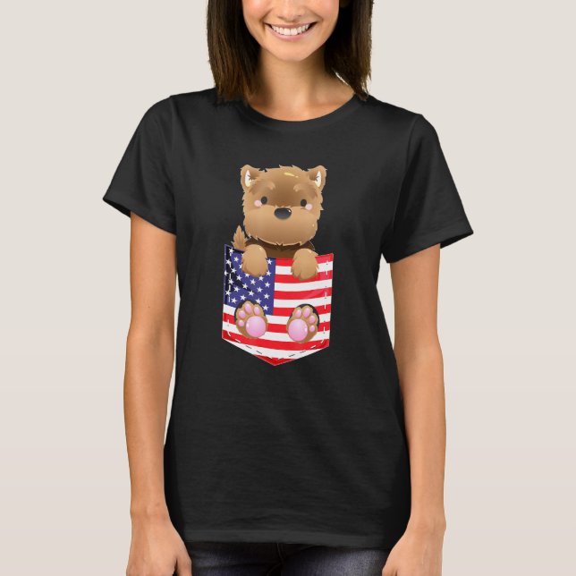 Camiseta Yorkshire Terrier Yorkie Us Flag Fke Pocket (Frente)