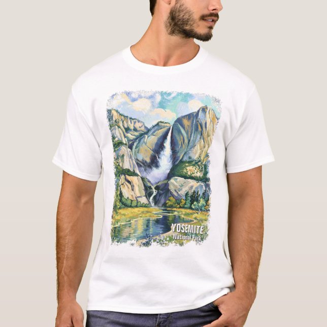 Camiseta Yosemite Waterfall Van Gogh Style Valley Landscape (Frente)
