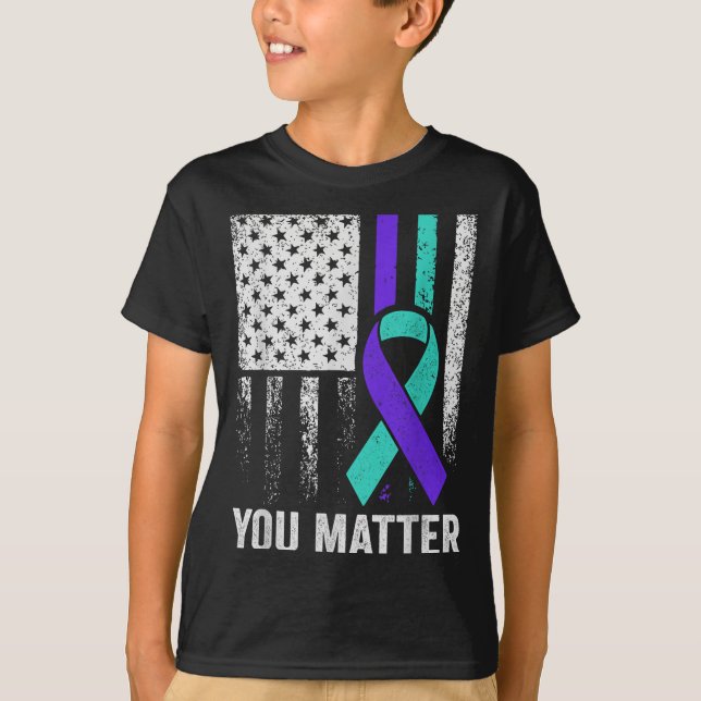 Camiseta You American Flag Teal Purple Men Mental Health  (Frente)