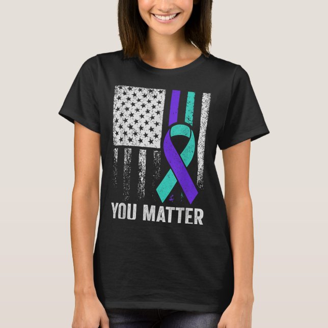 Camiseta You American Flag Teal Purple Men Mental Health  (Frente)