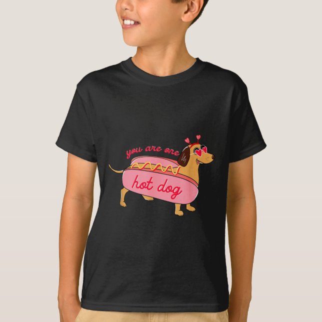 Camiseta You Are One Hot Dog Dachshund Valentines Heart Gle (Frente)