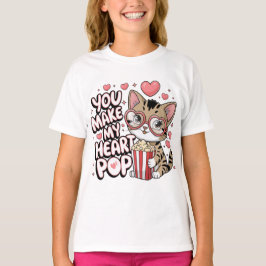 Camiseta You Make My Heart Pop Cute Cat Valentine Design