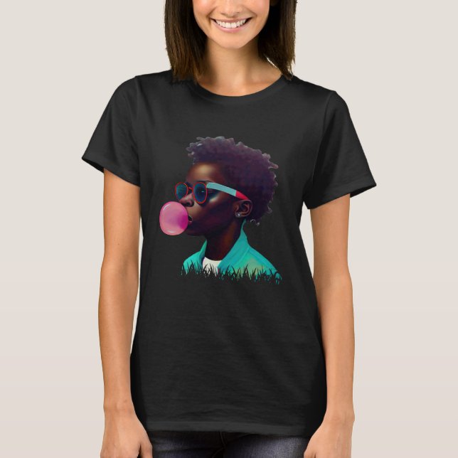 Camiseta Young Black Boy Joy Bubble Gum Fun African Melanin (Frente)