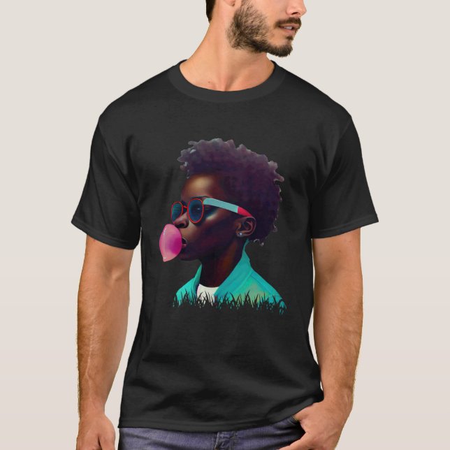 Camiseta Young Black Boy Joy Bubble Gum Fun African Melanin (Frente)