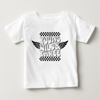 Camiseta Young Wild & Three Birthday Retro Racing Checkered