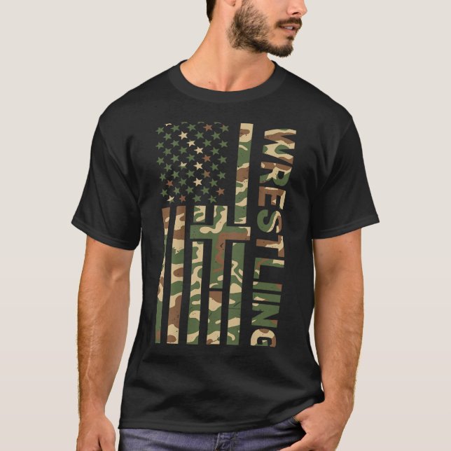 Camiseta Youth Camo Wrestling American Flag Us Patriotic Bo (Frente)