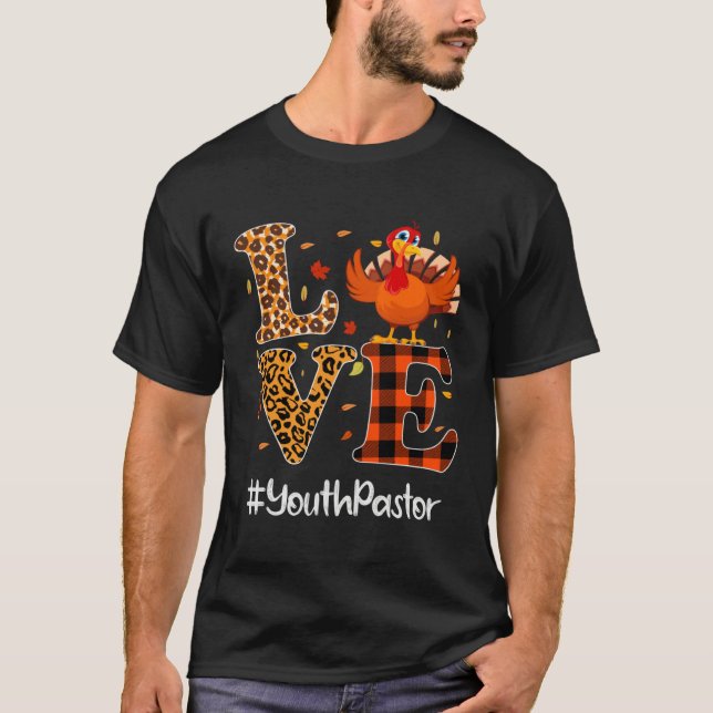 Camiseta Youth Pastor Love Thanksgiving Leopard Turkey Autu (Frente)
