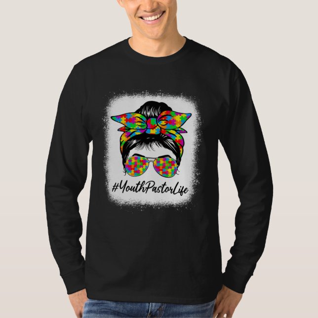 Camiseta Youth Pastor Messy Bun Supporting Autism Awareness (Frente)