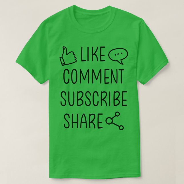 Camiseta Youtuber Blogger Like comment subscribe share (Frente do Design)