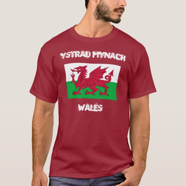 Camiseta Ystrad Mynach, País de Gales com bandeira galesa (Frente)