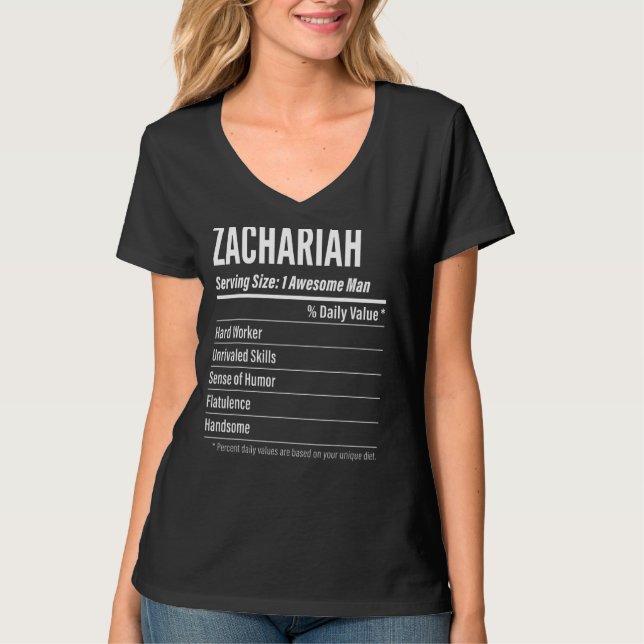Camiseta Zachariah Servindo Tamanho do Rótulo Nutricional C (Frente)