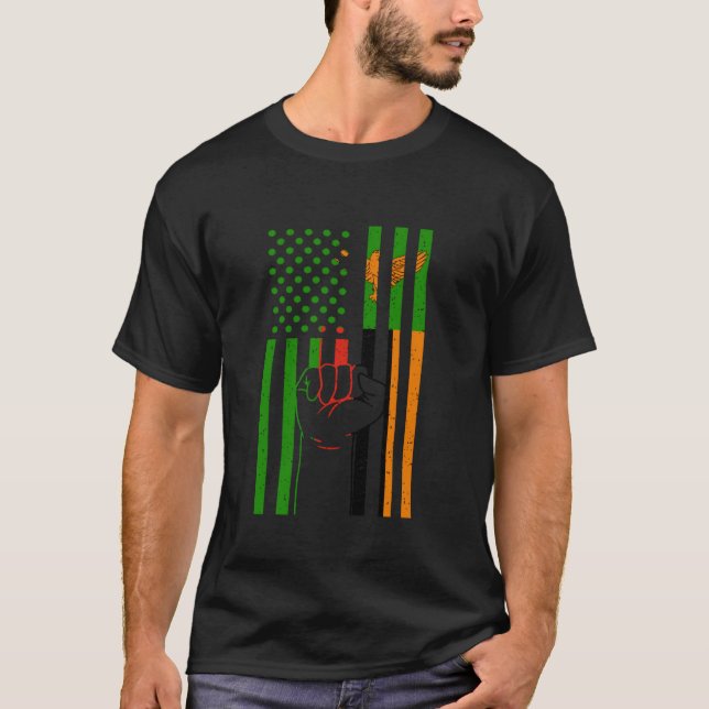 Camiseta Zâmbia Handfist EUA América Zambian Flag Zambian P (Frente)