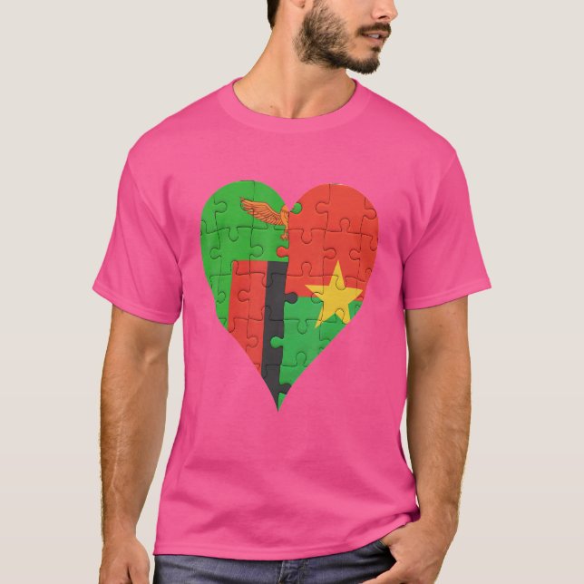 Camiseta Zambian Burkinabe Flag Heart (Frente)
