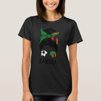 Camiseta Zambian Soccer Girl Mãe Mensagem Bun Zâmbia Flag F