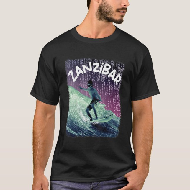 Camiseta Zanzibar Nerd Surfing Beach Palm trees Vacation (Frente)