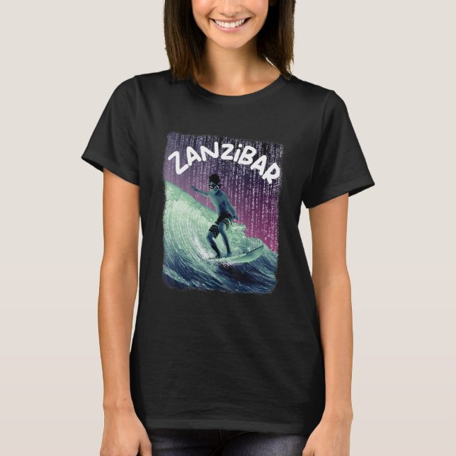 Camiseta Zanzibar Nerd Surfing Beach Palm trees Vacation (Frente)