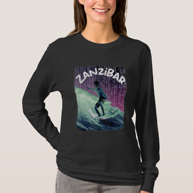 Camiseta Zanzibar Nerd Surfing Beach Palm trees Vacation (Frente)