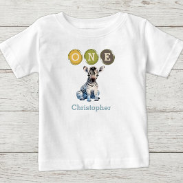 Camiseta Zebra 1º Aniversário um com nome azul