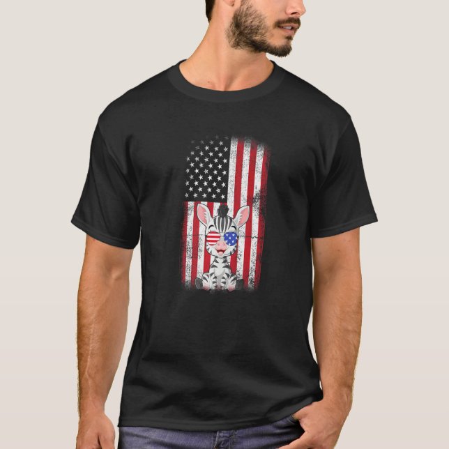 Camiseta Zebra American Flag Boys Raparigas Mulheres Quarto (Frente)